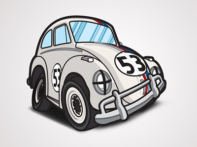 The Love Bug - Drunk Herbie automobile automotive beetle car cartoon herbie illustration love bug stripes vw white