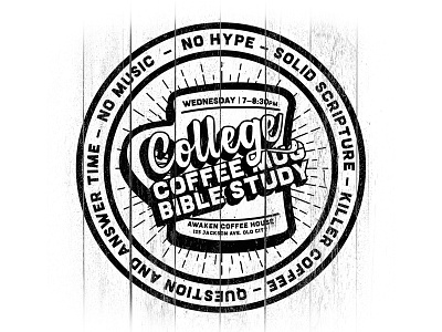 College Coffee Mug Bible Study - Logo and Materials badge bible campaign coffee distressed emblem logo promo retro study vintage