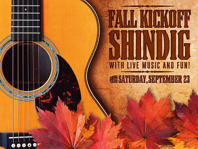 Fall Kickoff Shindig acoustic autumn country event fall guitar leaves music promo typography western