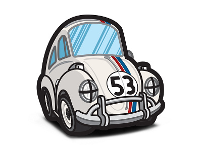 The Love Bug - Cartoon Racing Herbie automobile beetle bug car disney herbie illustration love stripes vw white