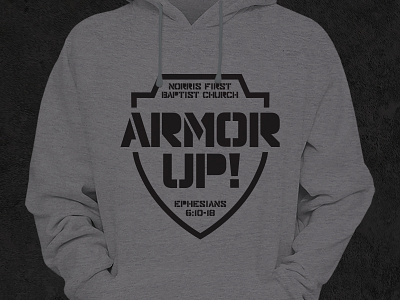 Norris First Baptist Church - Armor Up Hoodie apparel black clothing graphic gray grey hoodie logo military shield stencil typographic