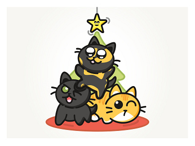 "Meowy" Christmas animal anime card cat chibi christmas funny holiday linework pet postcard