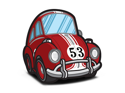 The Love Bug - Cartoony Protoherbie automobile beetle bug car disney herbie illustration love red stripes vw