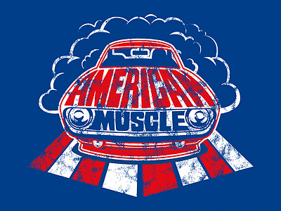 American Muscle - Shirt Design 1960s 60s america american american flag automobile blue burnout car custom typography design illustration merica muscle muscle car red retro vector white worn