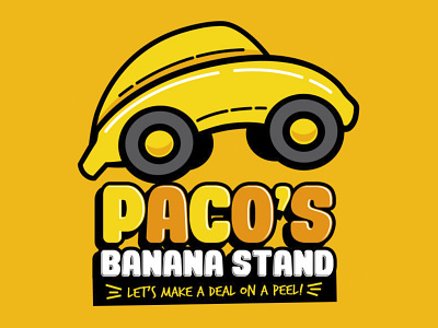 Paco's Banana Stand - Logo 80s apparel design automotive banana beetle bug car cartoon film herbie humor illustration logo logo design movie orange pun retro white yellow
