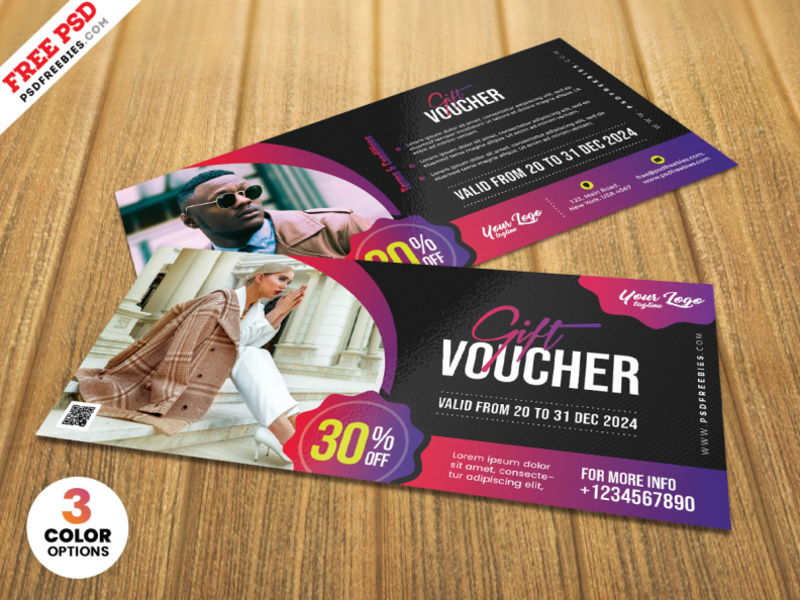 Gift Voucher Layouts with 3 Sizes in 2 Color Palettes Stock Template