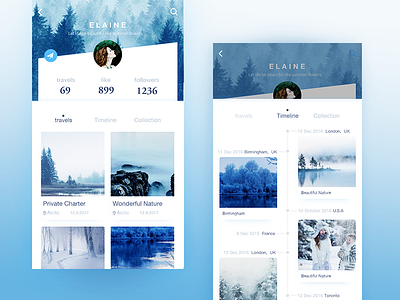 Design-UI: 05. Where to go in winter center design personal timeline travel ui ux winter