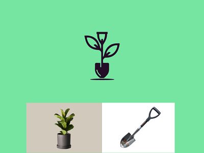 shovel + plant abstract branding clever line logo mark minimal plant shovel
