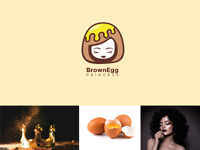 Crown + brown egg + girl abstract clever design freelance icon line logo mark minimal symbol