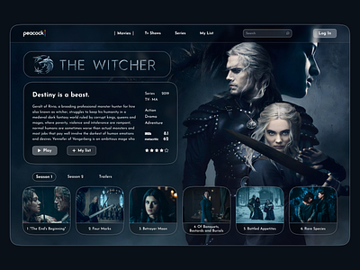 Peacock Streaming Service Redesign design desktop app ui ux witcher