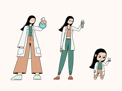 A girl in a lab coat in various styles of hyperbolisation