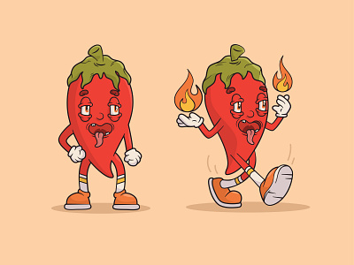 Dynamic and static illustration of red hot pepper character chili dynamic fire illustration pepper static vector