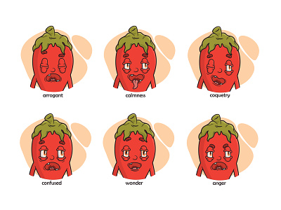 Emotions of red hot pepper angry arrogant calmness character chili confused coquetry emotions illustration pepper vector wonder