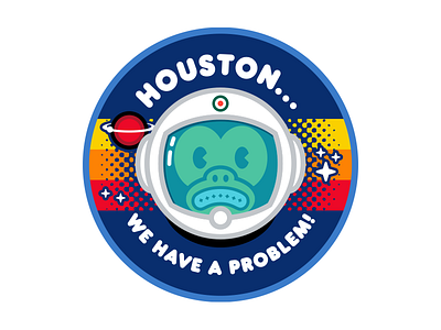 Houston… We Have A Problem! badge chimp chinpancé espacio estampa illustration ilustración monkey mono space sticker