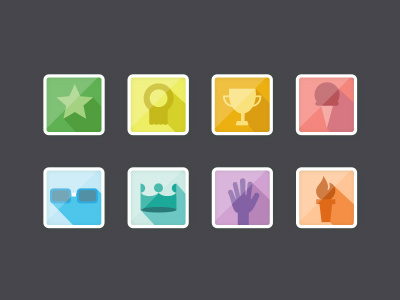 Achievement Icons and badge cream crown flat design fun ice icons illustration star sunglasses ui