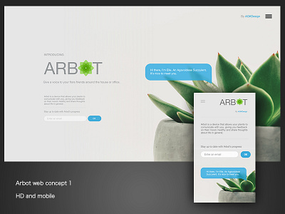 Arbot landing concept beta bot chat design landing mobile plant sign up web