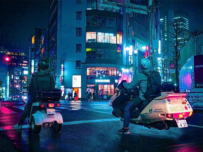 Retrofit cyberpunk future japan neon tech