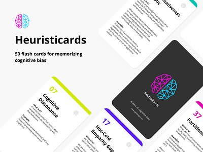 Heuristicards - Flash cards for cognitive bias branding design education illustration mental psycology typography user experience ux