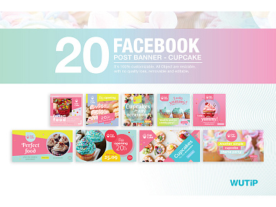 20 Facebook Post Banners Cupcake Cover ads advertise bake shop bakery branding bakery pricing board cake cupcake cupcake menu cupcake mockup discount facebook