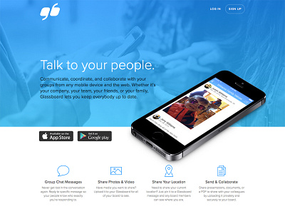 Glassboard Marketing Site app glassboard ios iphone marketing site responsive rwd
