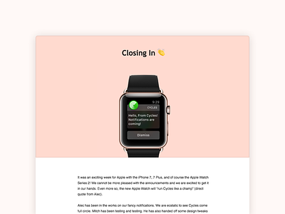 Email for Cycles app apple cycles ios ui ux visual watch