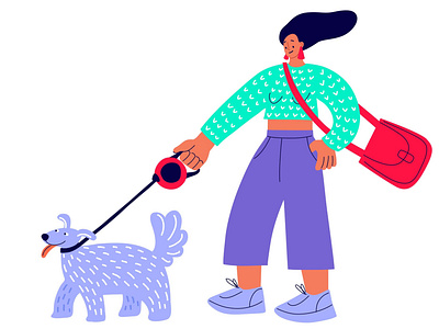 Girl walks with a dog