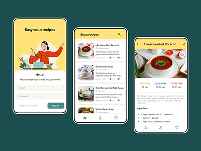 Design of a soup recipes app app application design mobile recipes ui uidesign ux uxdesign webdesign