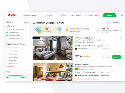 OYO Listing Page amenities booking collections coupon filters hotel layout listing location maps membership nearby oyo pricing real estate recommendation search urgency