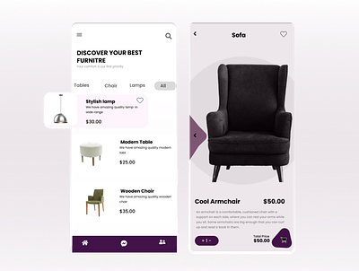 Online Furniture Mobile App app branding design furnitureapp mobileapp ui uidesigner uiinspiration