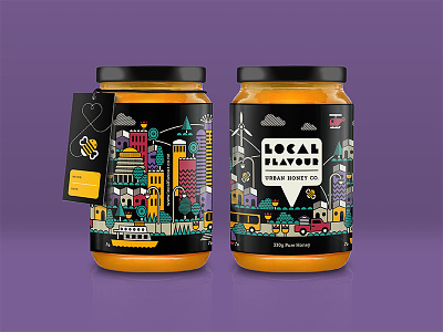 Local Flavour Urban Honey architecture bees branding buildings colours honey illustration new packaging urban zealand