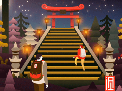 Japan Map Loop animation asia japan landscape mountains torii gates travel vivid