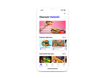 Wolt city discovery view for iOS app discovery food food delivery ios iphone mobile ui ux