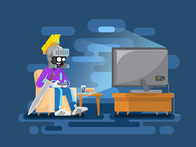 Game mode ON!🎮 adobe illustrator character game game on gaming graphic design illustration night sword tv vector vector artwork web illustration