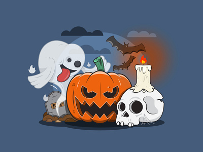 Happy Halloween! 💀🎃👻🦇 adobe illustrator bats darkness dribbbleweeklywarmup ghost halloween halloween design illustration pumking scary skull spooktober spooky vector