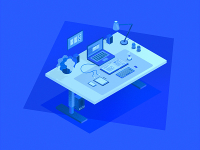 Workstation Illustration art blue computer design desktop drawing graphic design illustration ipadpro isometric procreate workstation