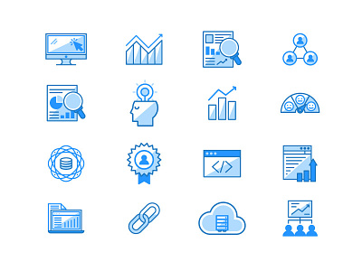 Growth Analytics Marketing Icons No. 2 adobe illustrator blue chart code computer device flat icon icon set idea illustration meter ribbon search shadow team building ui ux vector vector artwork website