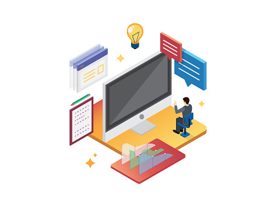 Strategy and Consulting Illustration V4 adobe illustrator chart imac light bulb office paper person report stars stats strategy ui ux