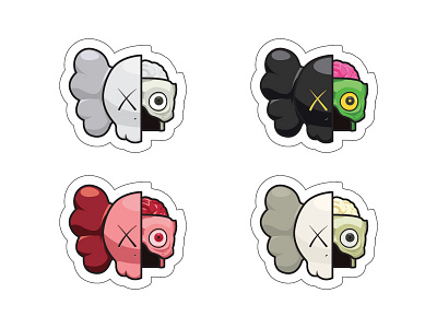 KAWS Half Face Sticker Set art character dead design graphic design icon a day icons illustrator kaws sticker zombie