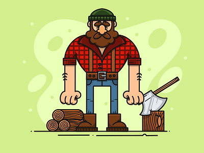 Lumberjack character artwork axe character creative design design art drawing flannel flat graphic design green illustration lumberjack procreate sticker wood