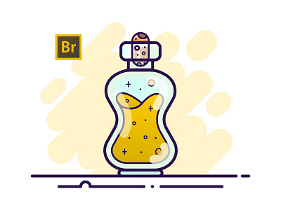 05 Potion Bottle - Adobe Bridge adobe bridge adobe illustrator bottle bottle design flask flat flat style graphic design icon illustration line art magic potion sticker vector vector artwork yellow