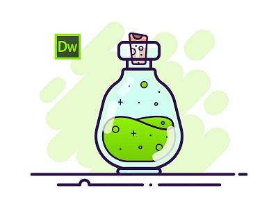 07 Potion Bottle - Adobe Dreamweaver adobe dreamweaver adobe illustrator art bottle cap cute design flask flat graphic design green icon illustration line artwork magic potion potion sticker vector vector artwork