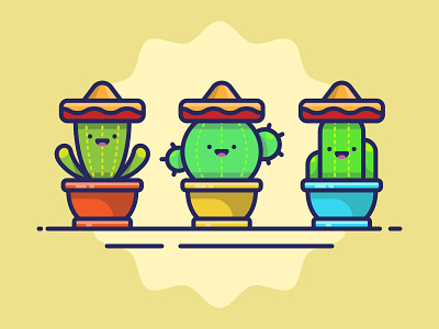 Cactus Icons 🌵 adobe illustrator amigos cactus cute flat graphic design icon illustration line art line icon pit plant plant sticker vector vector artwork