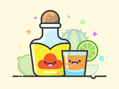Tequila Kawaii Icon adobe illustrator alcohol art cactus cute design drink flat graphic design icon icon a day illustration lime line art mexico salt smile tequila vector vector artwork