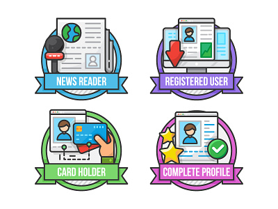 Omanoil App Badges - Set 1 adobe illustrator app art badges creditcard design flat graphic design icon icon a day illustration news newspaper profile registered set stars ui vector vector artwork