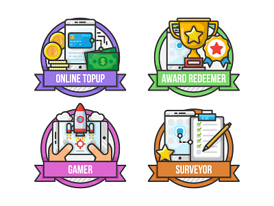 Omanoil App Badges - Set 3 adobe illustrator art checklist coin design flat gamer graphic design icon icon a day illustration line art mobile money rocket star trophy ui vector vector artwork