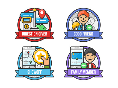 Omanoil App Badges - Set 4 adobe illustrator app ui app ui design art badge badges design direction family flat friend graphic design icon icon a day illustration line art showoff ui vector vector artwork
