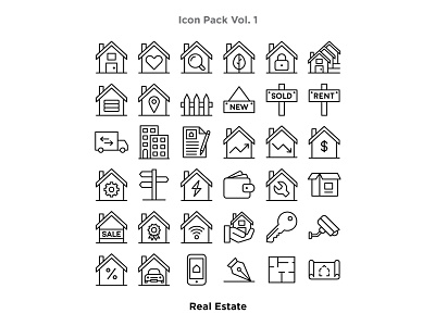 Vol. 1 - Real Estate Icon Pack adobe illustrator building etheric graphic design house icon icon a day icon design icon set icon sets iconography illustration key line art linework real estate sign ui vector vector artwork