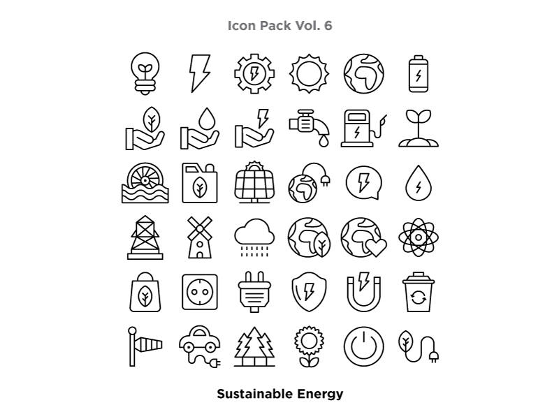 Vol. 6 - Sustainable Energy Icon Pack adobe illustrator bolt ecology electric electric car energy etheric graphic design icon icon a day icon set iconography illustration line art natural power power rain recycle vector vector artwork