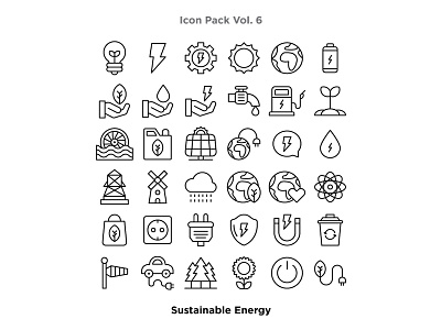 Vol. 6 - Sustainable Energy Icon Pack adobe illustrator bolt ecology electric electric car energy etheric graphic design icon icon a day icon set iconography illustration line art natural power power rain recycle vector vector artwork