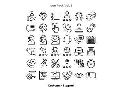 Vol. 8 - Customer Support Icon Pack adobe illustrator chat computer customer support etheric graphic design icon icon a day iconography illustration line art mail phone rating review support technical ui vector vector artwork